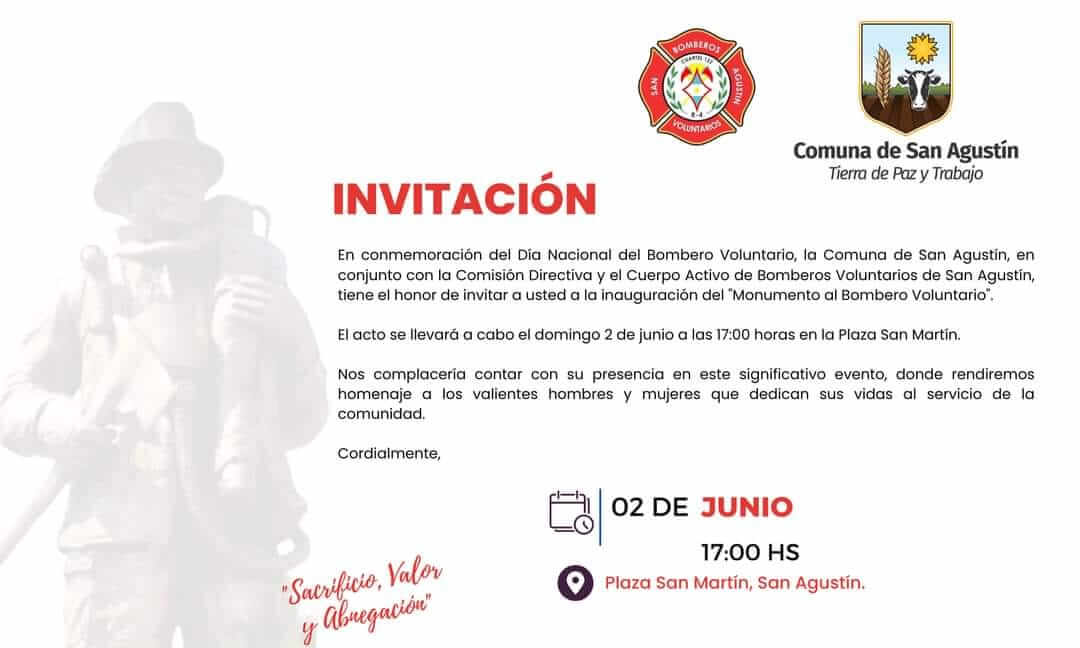 invitación a la inauguración del "monumento al bombero voluntario"