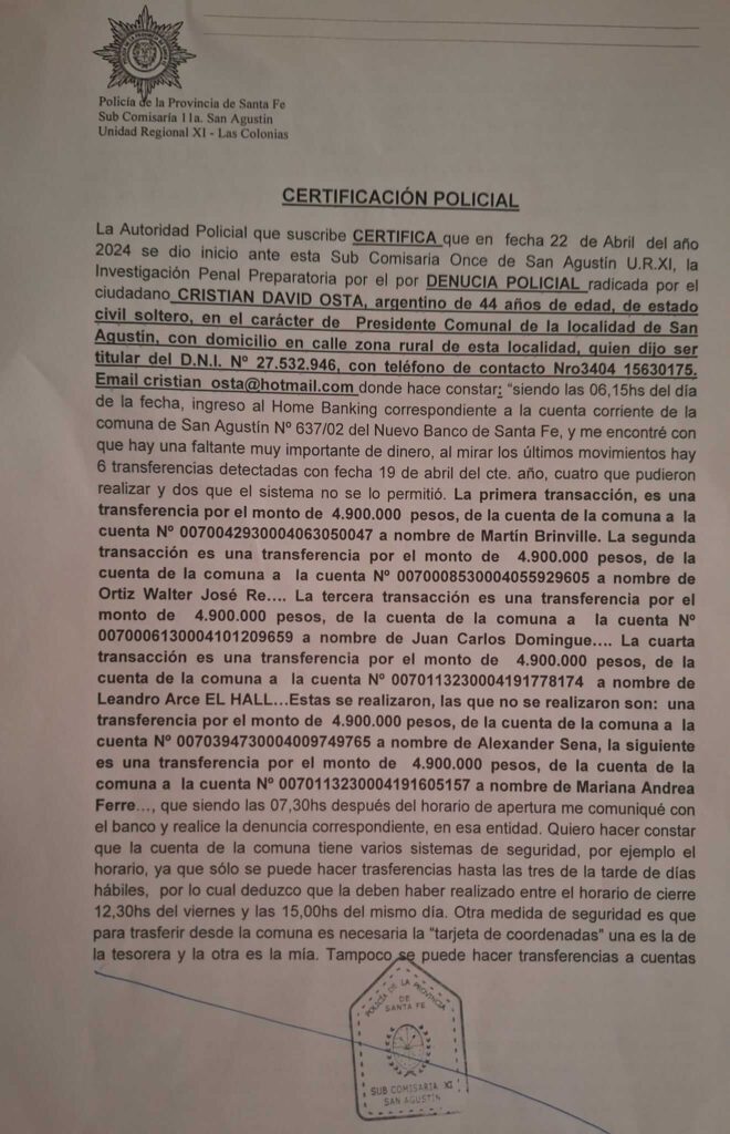 La comuna de San Agustín víctima de delito cibernético