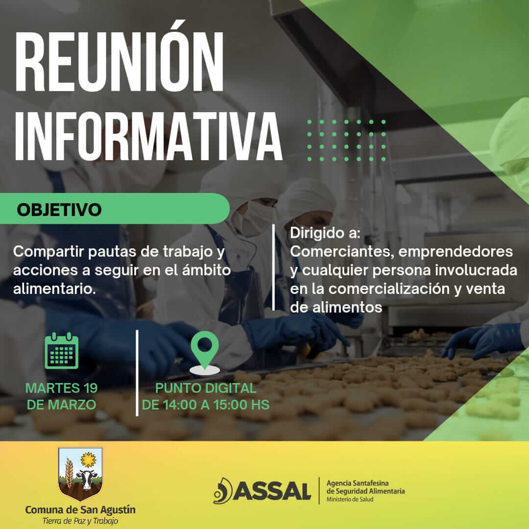 El Área de Alimentos de San Agustín se complace en invitarlos a una reunión informativa