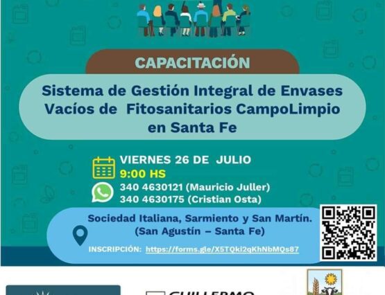 🌱 La Comuna de San Agustín invita a participar de la "Capacitación de Gestión Integral de Envases Vacíos de Fitosanitarios Campolimpio" 🌿.