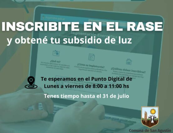 Desde la Comuna de San Agustín informamos que hasta el 31 de julio los usuarios de energía eléctrica pueden acercarse al Punto Digital