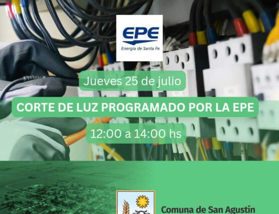 💡🔌⚡️ La Comuna informa corte del suministro de energía programado por la EPE para el jueves 25 de julio de 12:00 a 14:00 hs en zona urbana