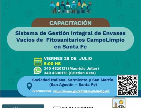 🌱 La Comuna de San Agustín invita a participar de la "Capacitación de Gestión Integral de Envases Vacíos de Fitosanitarios Campolimpio" 🌿.