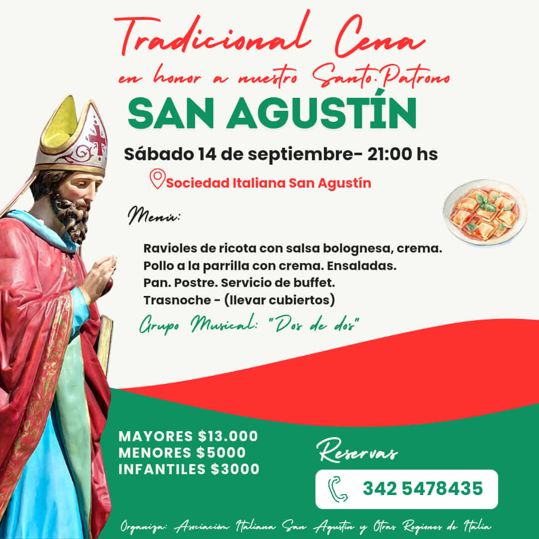 🍝Tradicional Cena en Honor a nuestro Santo Patrono San Agustín