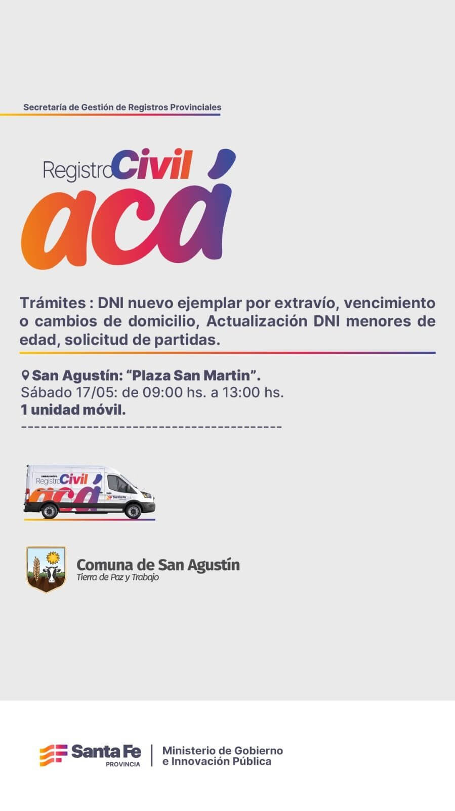 Registro civil móvil en san agustín